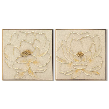 Tavla Home ESPRIT Beige Gyllene Blomster Shabby Chic 62 x 4,5 x 62 cm (2 antal) finns hos Nordekko