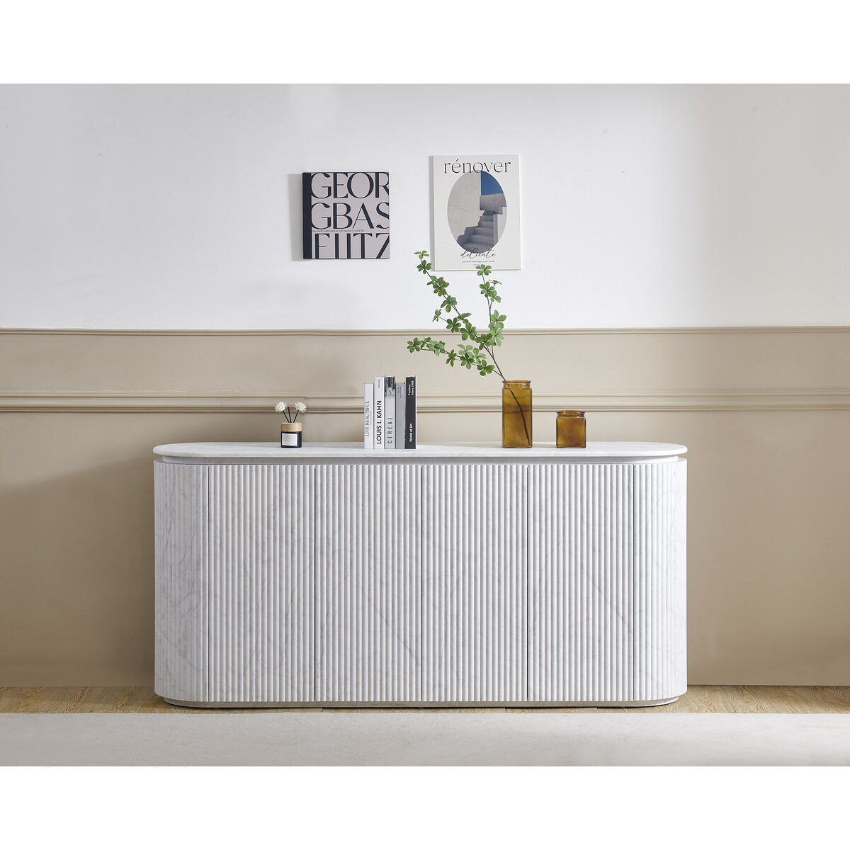 Skänk Home ESPRIT Vit Granit Trä MDF 180 x 40 x 85 cm finns hos Nordekko
