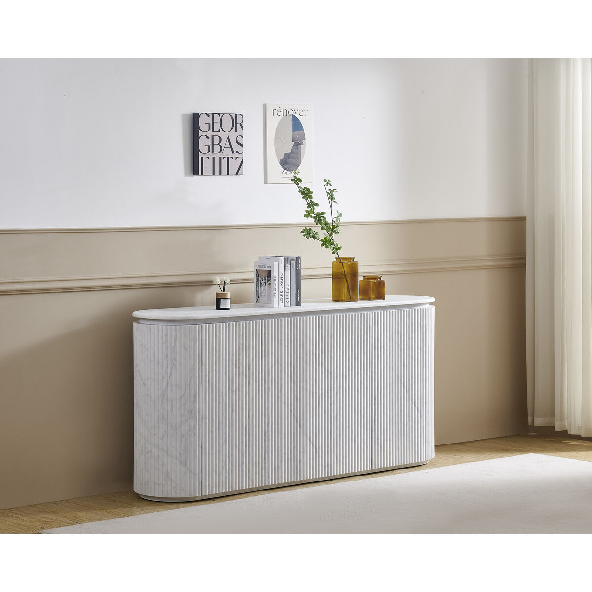 Skänk Home ESPRIT Vit Granit Trä MDF 180 x 40 x 85 cm finns hos Nordekko