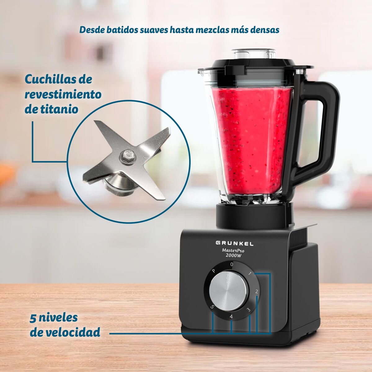 Glasmixer Grunkel BAT-2000 MASTERPRO Svart Stål 1,5 L finns hos Nordekko