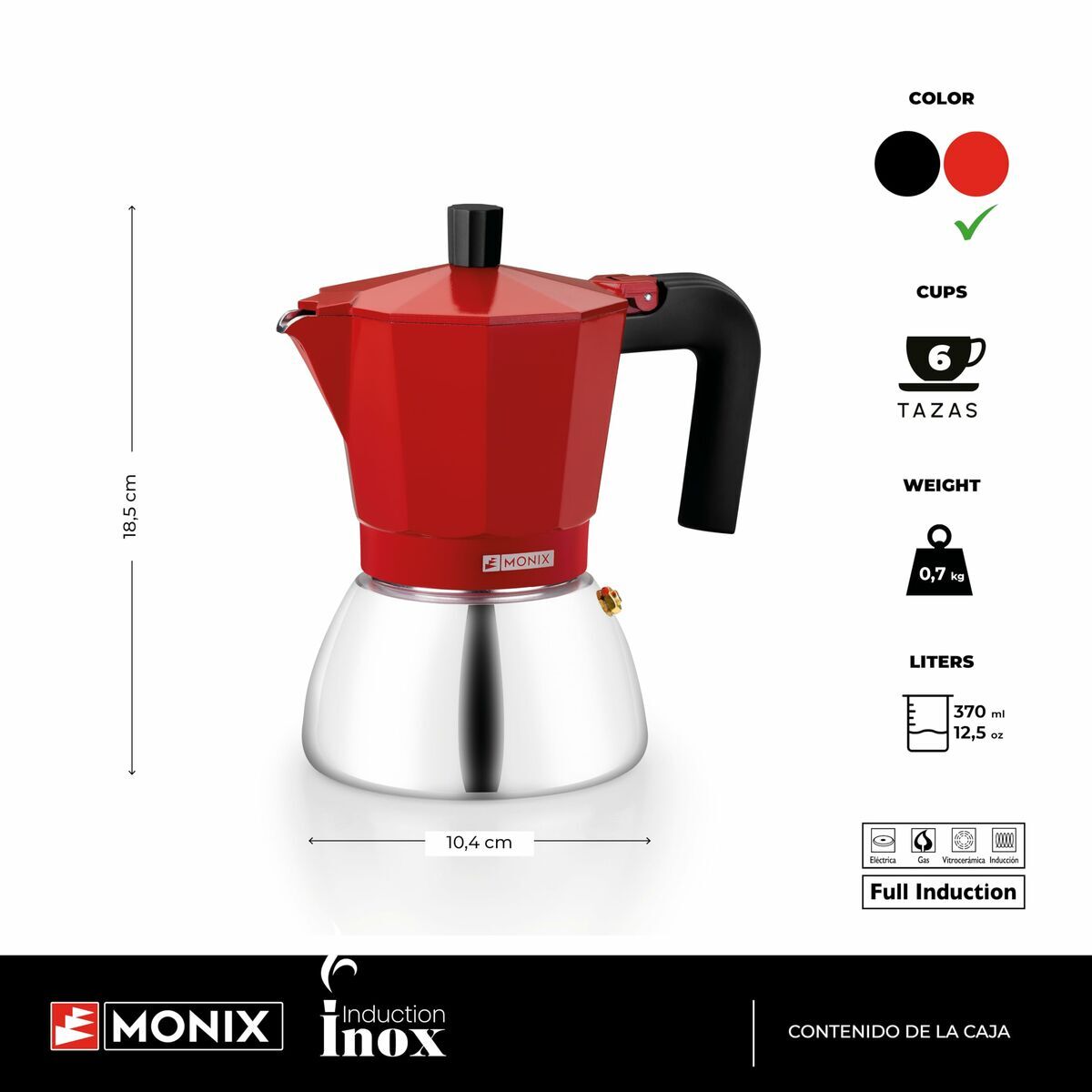 Italiensk Kaffepanna Monix INOX RED 6T Röd 6 Koppar finns hos Nordekko