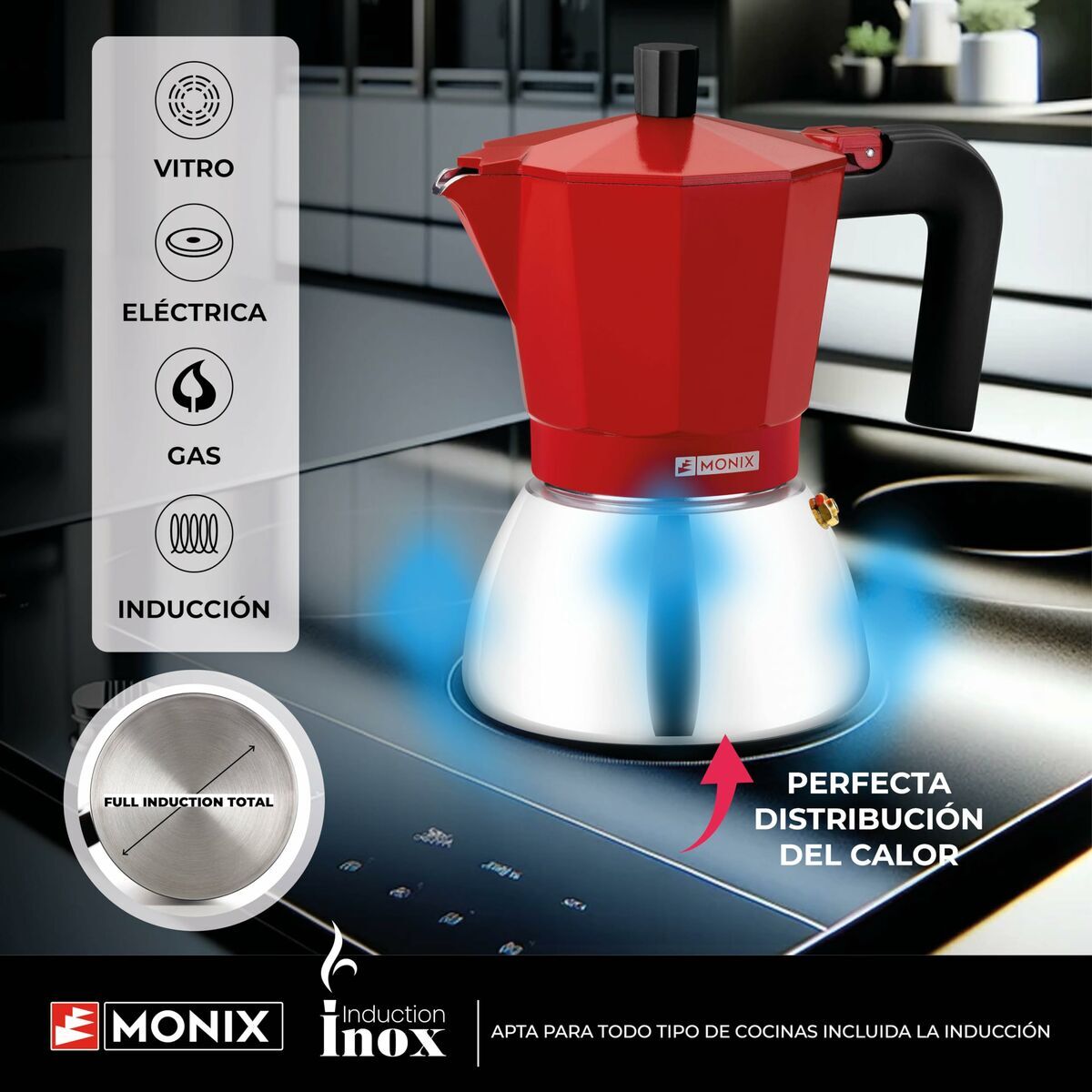 Italiensk Kaffepanna Monix INOX RED 6T Röd 6 Koppar finns hos Nordekko