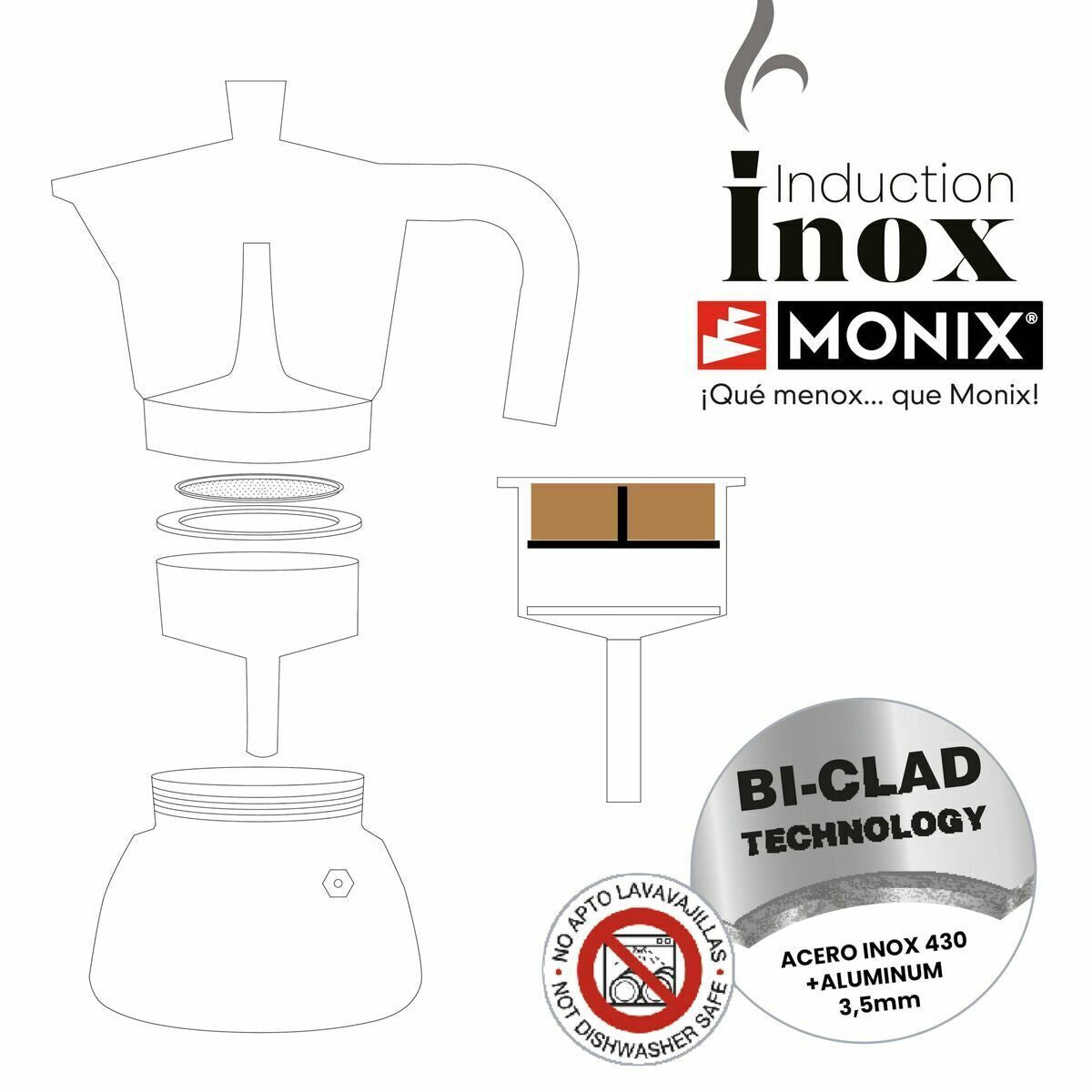 Italiensk Kaffepanna Monix INOX RED 6T Röd 6 Koppar finns hos Nordekko