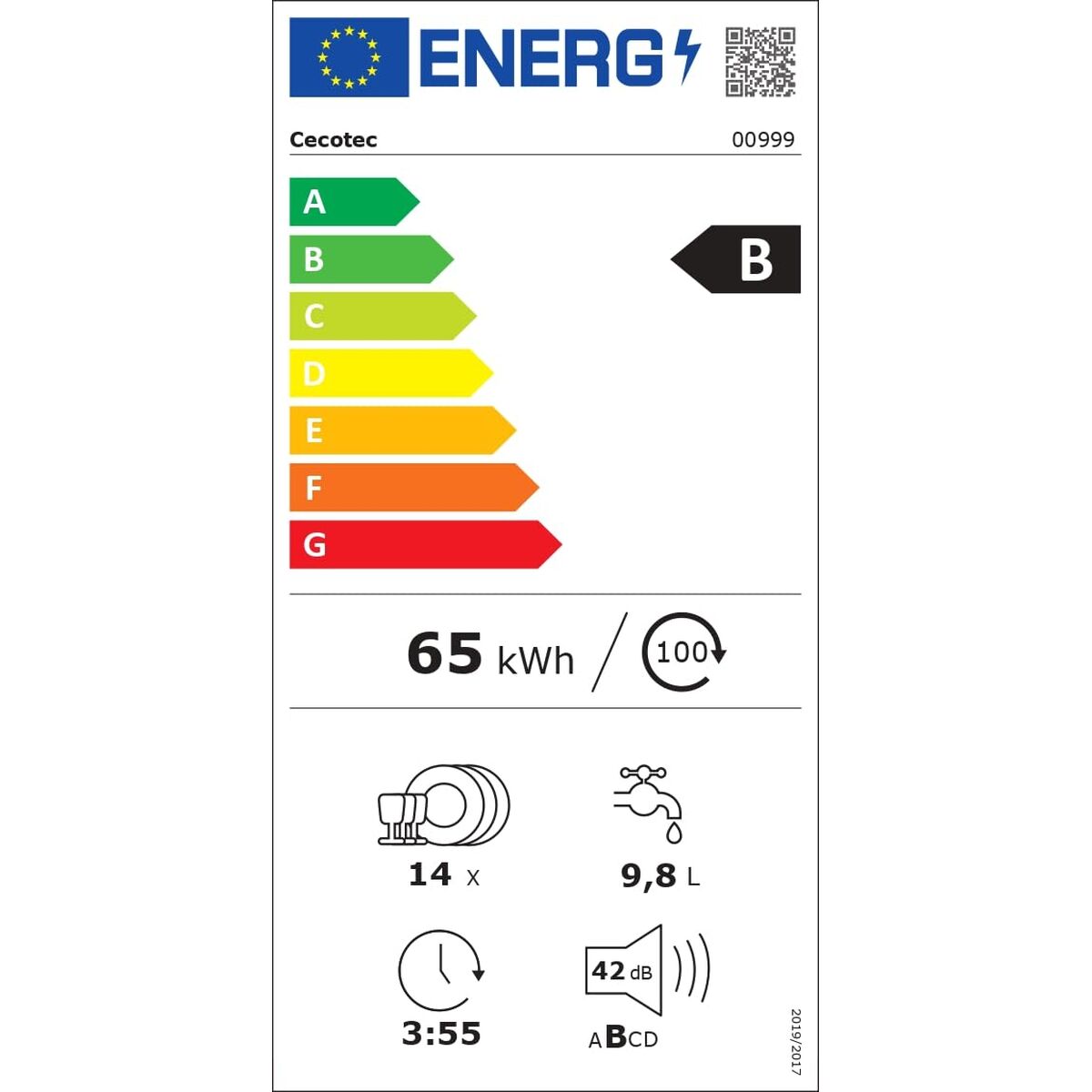 Cecotec Integrerbar Diskmaskin Aguazero 8001 Full BI B 14 Kuvert Vit 60 cm finns hos Nordekko