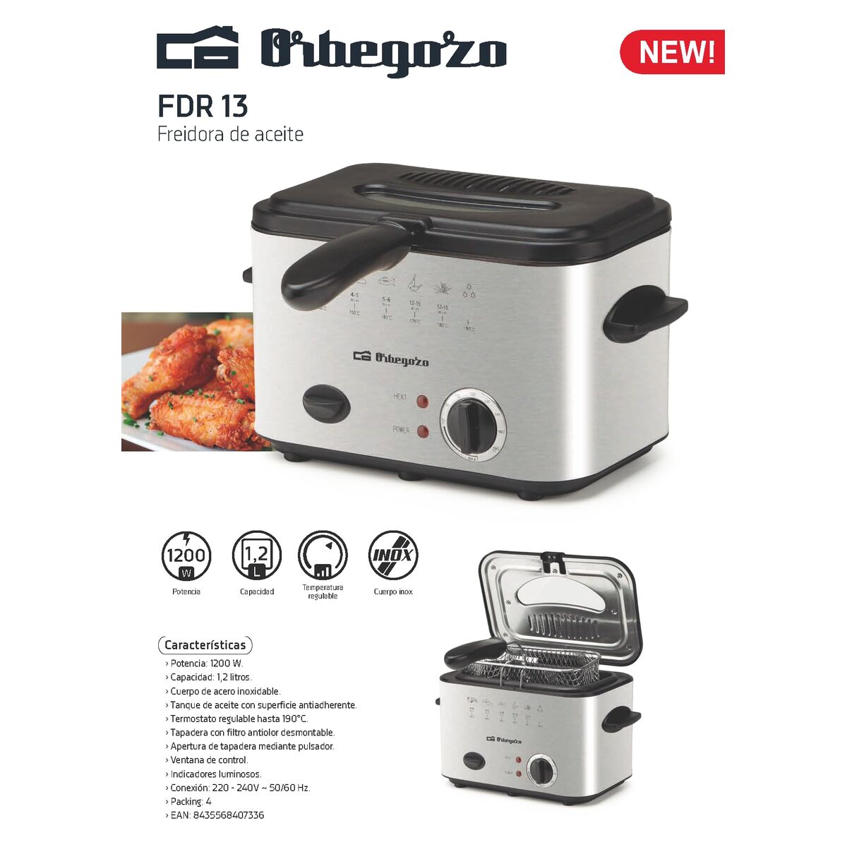 Fritös Orbegozo FDR13 Stål 1200 W 1,2 L finns hos Nordekko