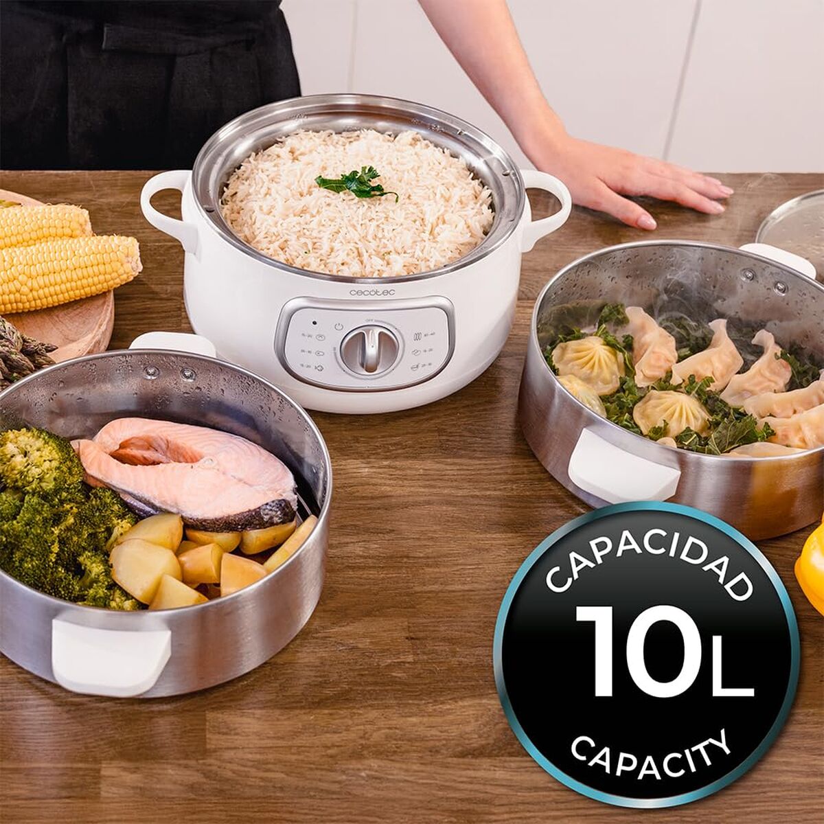 Ångkokare Cecotec SteelPot 1300 W 1550 W Vit Grå Rostfritt stål finns hos Nordekko