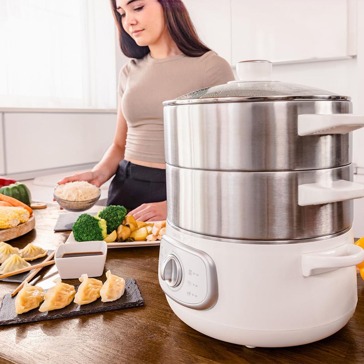 Ångkokare Cecotec SteelPot 1300 W 1550 W Vit Grå Rostfritt stål finns hos Nordekko
