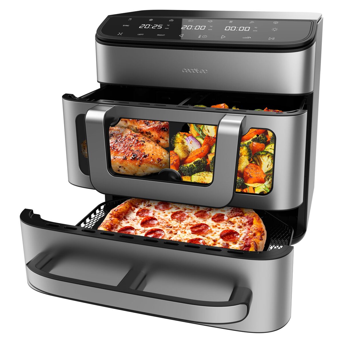 Luftfritös Cecotec Cecofry FoodCourt 18000 4Pizza 2700 W Stål 18 L finns hos Nordekko