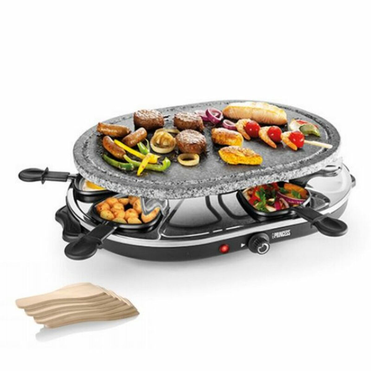 Raclette Princess 8 Oval Stone Grill Party Svart Grå finns hos Nordekko
