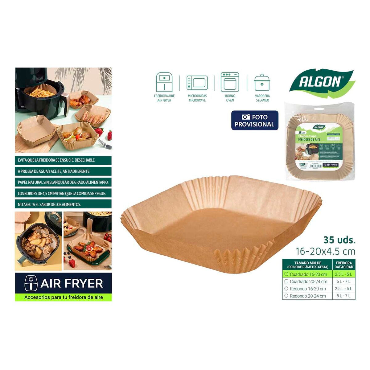 Papper för luftfritös Algon Ø 16 cm Brun 35 Delar (24 antal) finns hos Nordekko