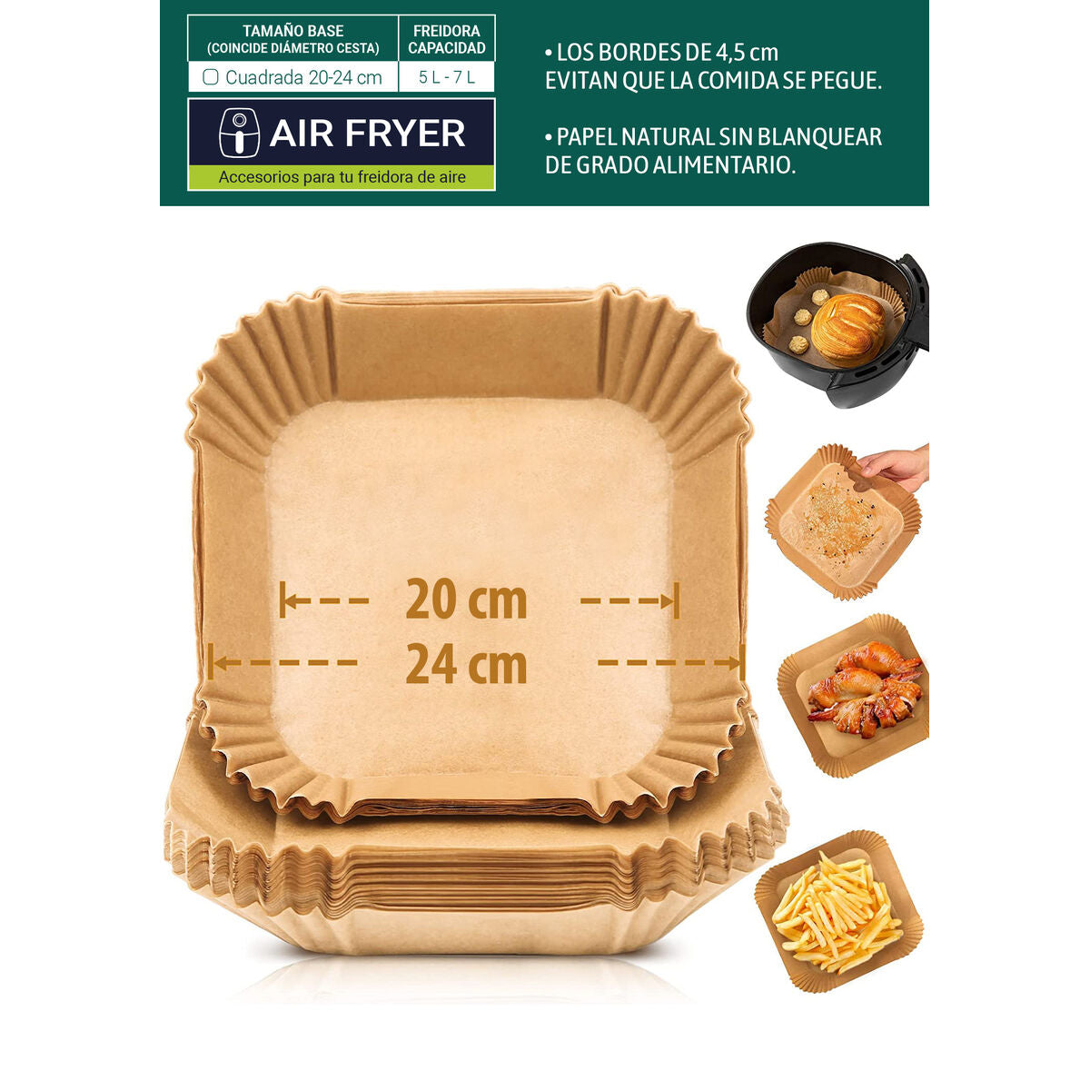 Papper för luftfritös Algon Ø 20 cm Brun 30 Delar (24 antal) finns hos Nordekko